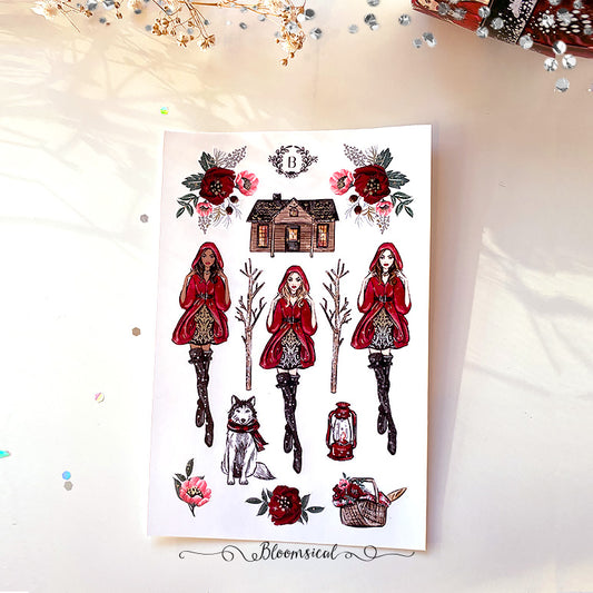 Red Mini Deco Sticker Sheet Silver Foil Accents