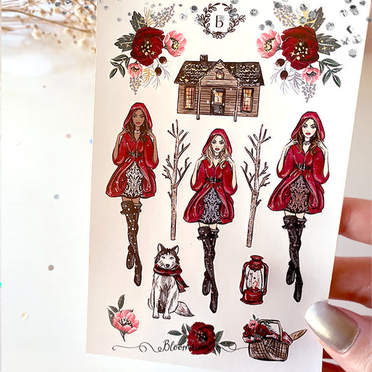 Red Mini Deco Sticker Sheet Silver Foil Accents