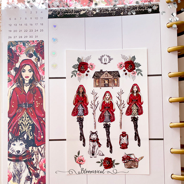 Red Mini Deco Sticker Sheet Silver Foil Accents